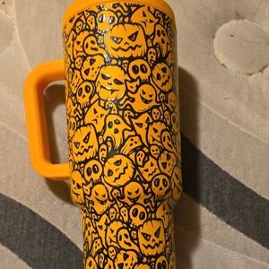 Halloween Pumpkin Skull Insulated Travel Tumbler - Orange